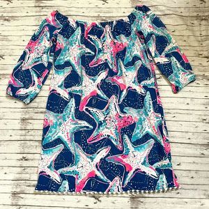Lilly Pulitzer Girls MINI ENNA Dress Indigo Star Starfish Blue Pink XL 12/14